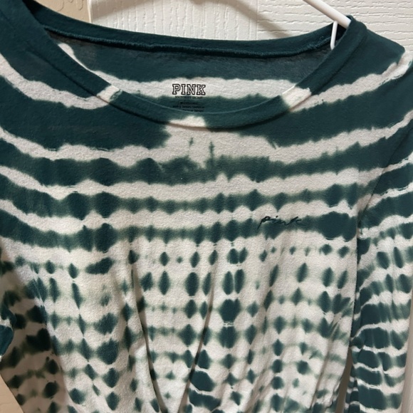 LIKE NEW! Women's Victoria's Secret PINK Teal/White Tie Dye 3/4 Crop - MEDIUM - Picture 10 of 10